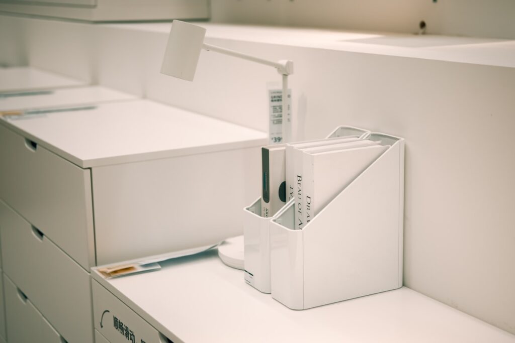 White office organizer with files on a desk