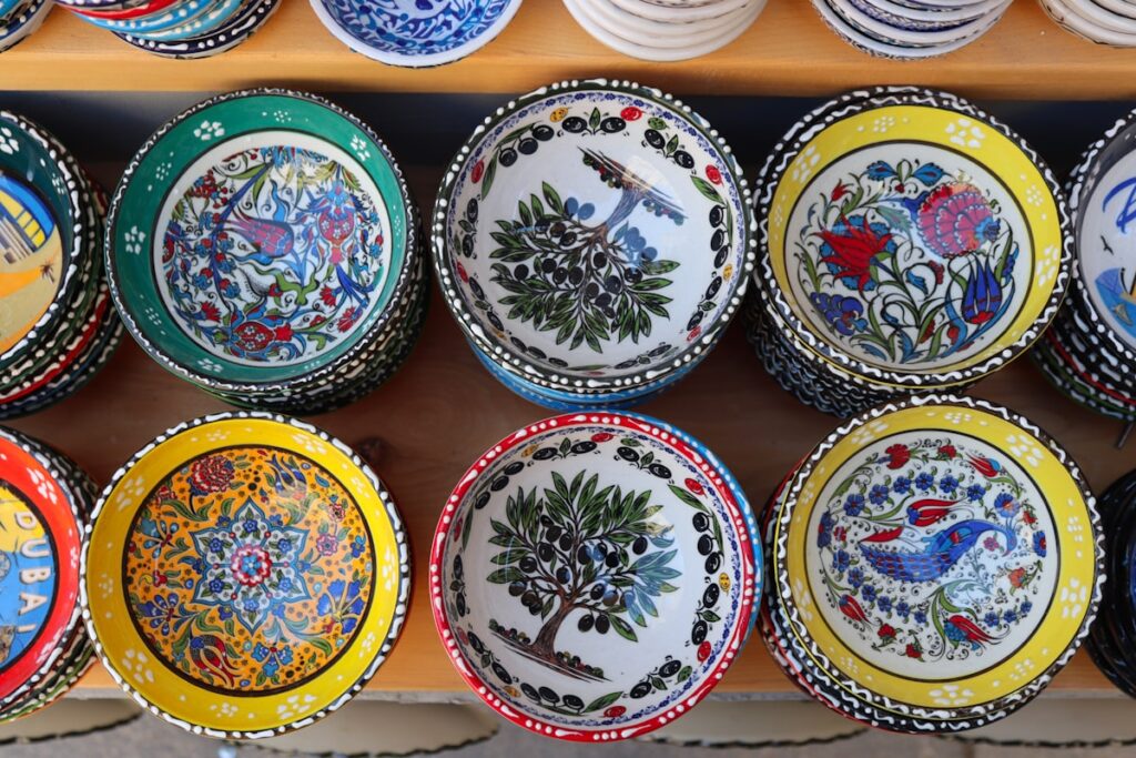 Colorful ceramic bowls with intricate designs