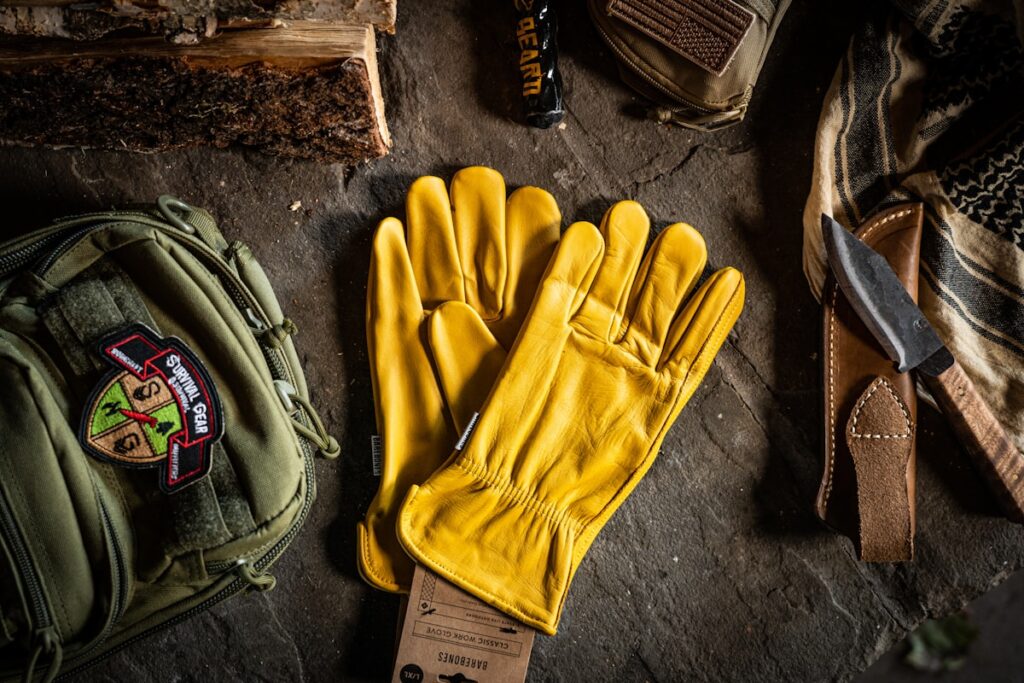 Yellow safety gloves on a table