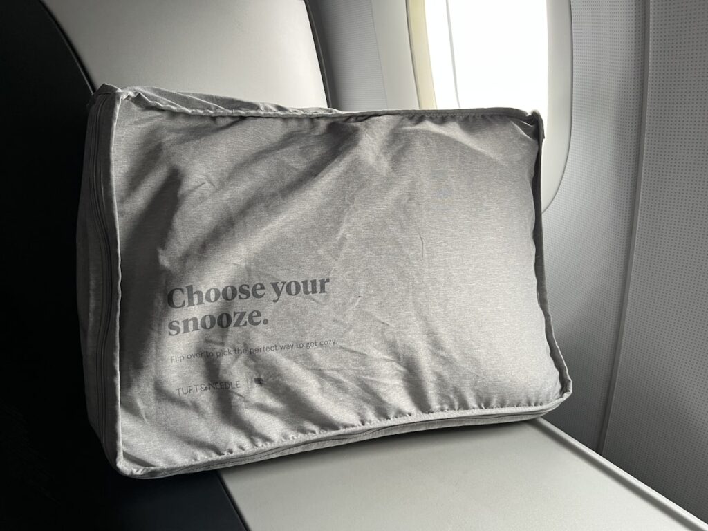 Travel pillow on an airplane seat