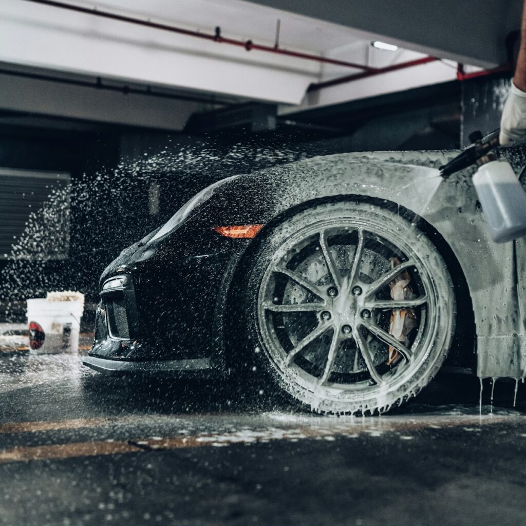Black car being detailed