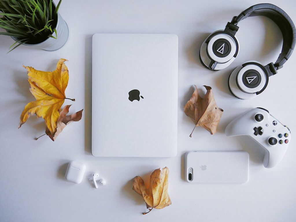 Laptop and headphones tech gadgets
