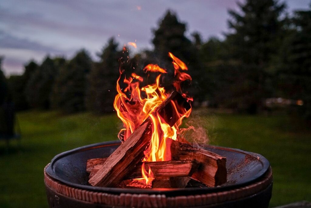 Fire burning in a backyard fire pit